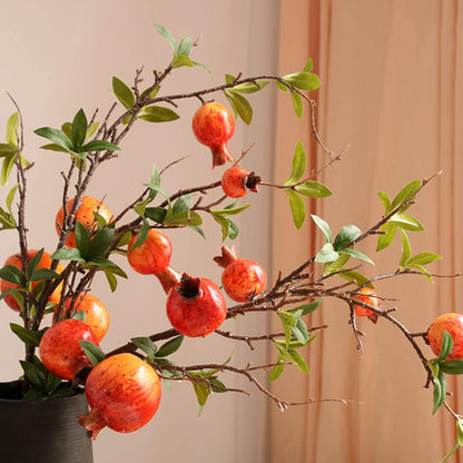 2PCS Artificial Pomegranate Branches, 37.4Inch Artificial Pomegranate Tree Fake Pomegranate Flower Bouquet Holly Rosehip Berries Picks Stems for Home Office Decor