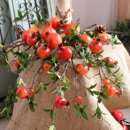 2PCS Artificial Pomegranate Branches, 37.4Inch Artificial Pomegranate Tree Fake Pomegranate Flower Bouquet Holly Rosehip Berries Picks Stems for Home Office Decor