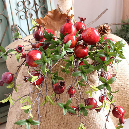 2PCS Artificial Pomegranate Branches, 37.4Inch Artificial Pomegranate Tree Fake Pomegranate Flower Bouquet Holly Rosehip Berries Picks Stems for Home Office Decor