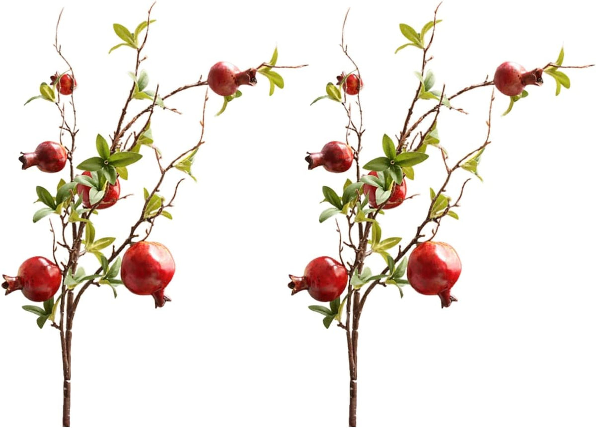 2PCS Artificial Pomegranate Branches, 37.4Inch Artificial Pomegranate Tree Fake Pomegranate Flower Bouquet Holly Rosehip Berries Picks Stems for Home Office Decor