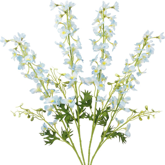 4 Pcs Delphinium Artificial Flowers Light Blue 31" Long Stem Silk Larkspur Faux Flowers Snapdragon Floral Arrangements for Tall Vase Home Wedding Table Centerpiece Outdoor Garden DIY Crafts