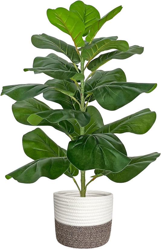Artificial Fiddle Leaf Fig Tree/Faux Ficus Lyrata for Home Office Decoration, 30.5" Tall, with Cotton Rope Basket