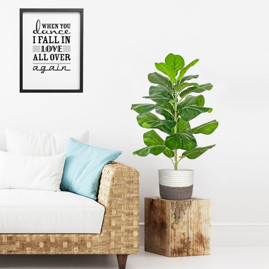 Artificial Fiddle Leaf Fig Tree/Faux Ficus Lyrata for Home Office Decoration, 30.5" Tall, with Cotton Rope Basket
