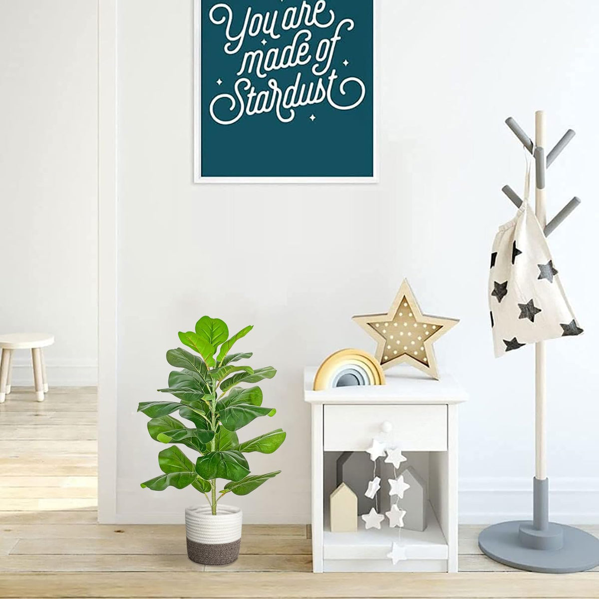 Artificial Fiddle Leaf Fig Tree/Faux Ficus Lyrata for Home Office Decoration, 30.5" Tall, with Cotton Rope Basket