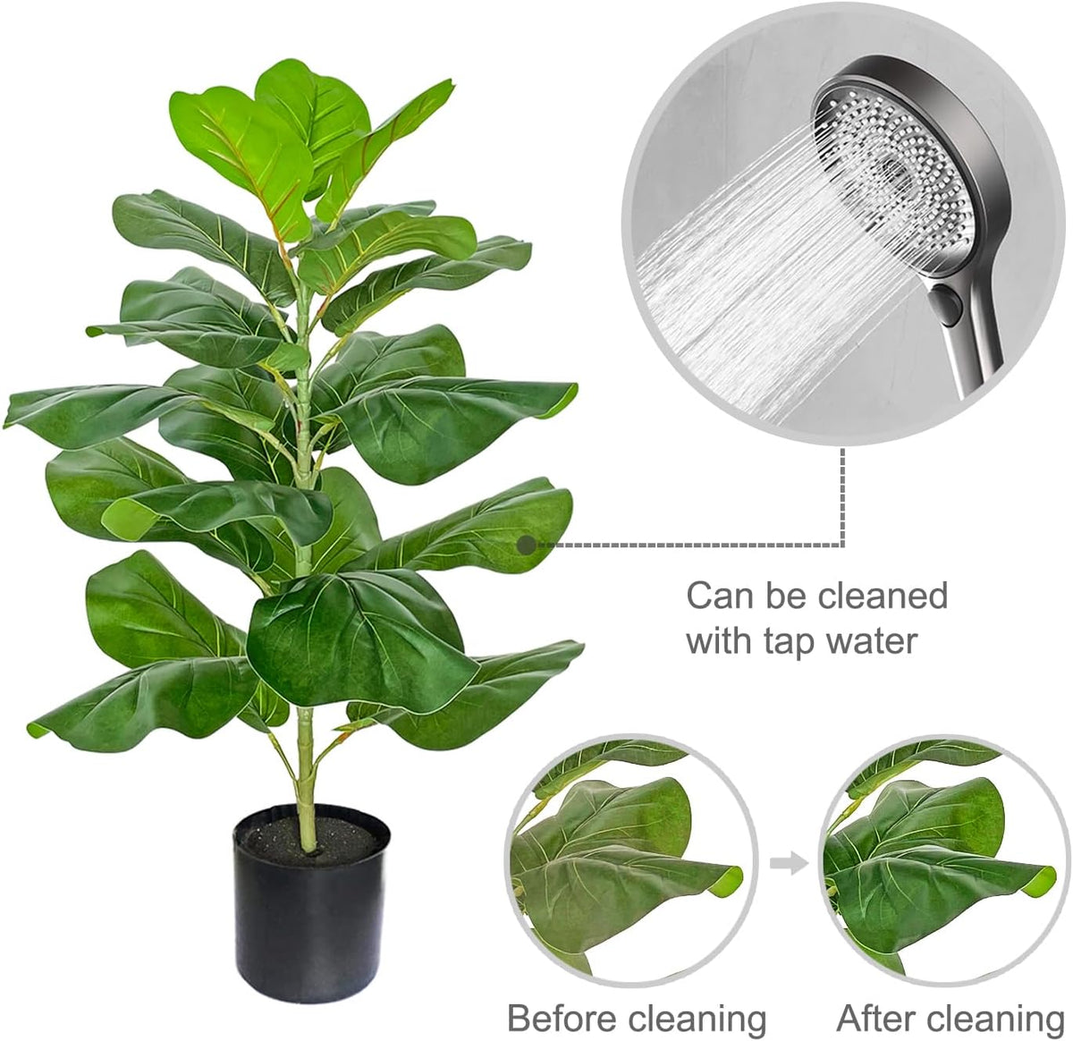 Artificial Fiddle Leaf Fig Tree/Faux Ficus Lyrata for Home Office Decoration, 30.5" Tall, with Cotton Rope Basket