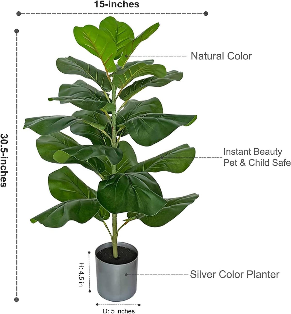 Artificial Fiddle Leaf Fig Tree/Faux Ficus Lyrata for Home Office Decoration, 30.5" Tall, with Cotton Rope Basket