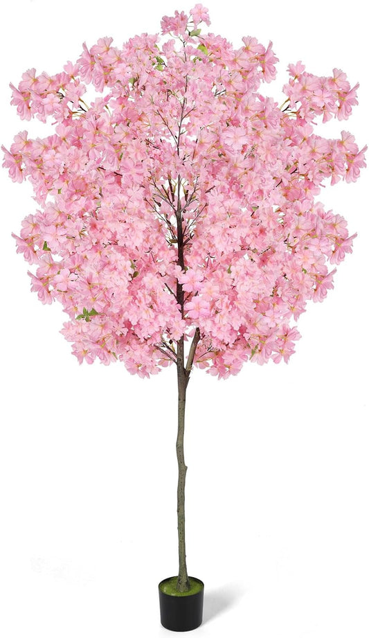 6Ft Tall Cherry Blossom Artificial Tree,Fake Pink Cherry Blossom Tree,Lifelike Decorative Plant in Pot for Indoor/Outdoor, Christmas, Garden,Home Office Dec
