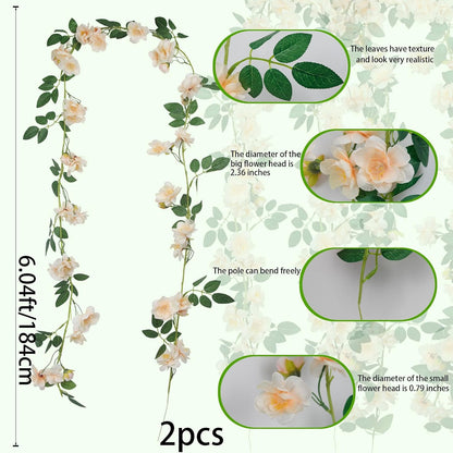 2 Pcs Artificial Flowers Garland for Outdoors White Faux Gardenia Garland 12Ft Silk Rose Hanging Vines Floral for Wedding Arch Party Wall Garden Ceremony Backdrop Fence Spring Decor