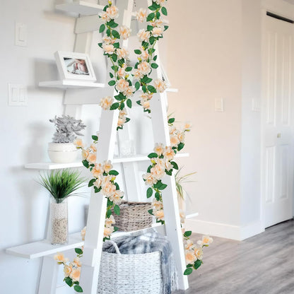 2 Pcs Artificial Flowers Garland for Outdoors White Faux Gardenia Garland 12Ft Silk Rose Hanging Vines Floral for Wedding Arch Party Wall Garden Ceremony Backdrop Fence Spring Decor