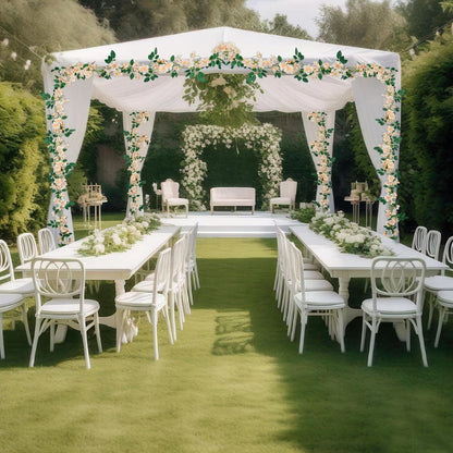 2 Pcs Artificial Flowers Garland for Outdoors White Faux Gardenia Garland 12Ft Silk Rose Hanging Vines Floral for Wedding Arch Party Wall Garden Ceremony Backdrop Fence Spring Decor