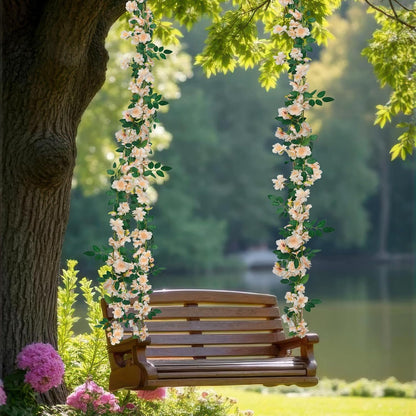 2 Pcs Artificial Flowers Garland for Outdoors White Faux Gardenia Garland 12Ft Silk Rose Hanging Vines Floral for Wedding Arch Party Wall Garden Ceremony Backdrop Fence Spring Decor