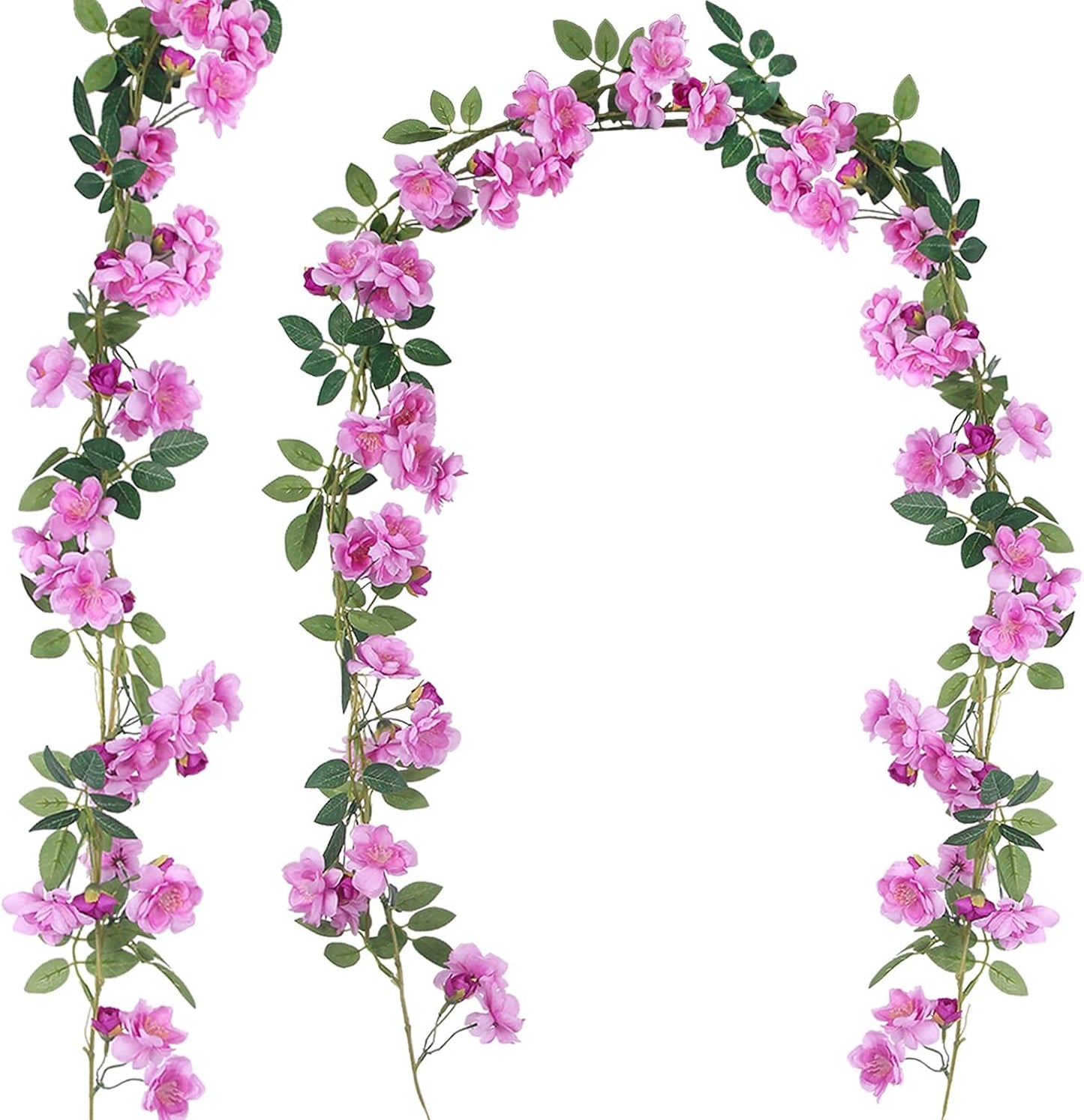 2 Pcs Artificial Flowers Garland for Outdoors White Faux Gardenia Garland 12Ft Silk Rose Hanging Vines Floral for Wedding Arch Party Wall Garden Ceremony Backdrop Fence Spring Decor
