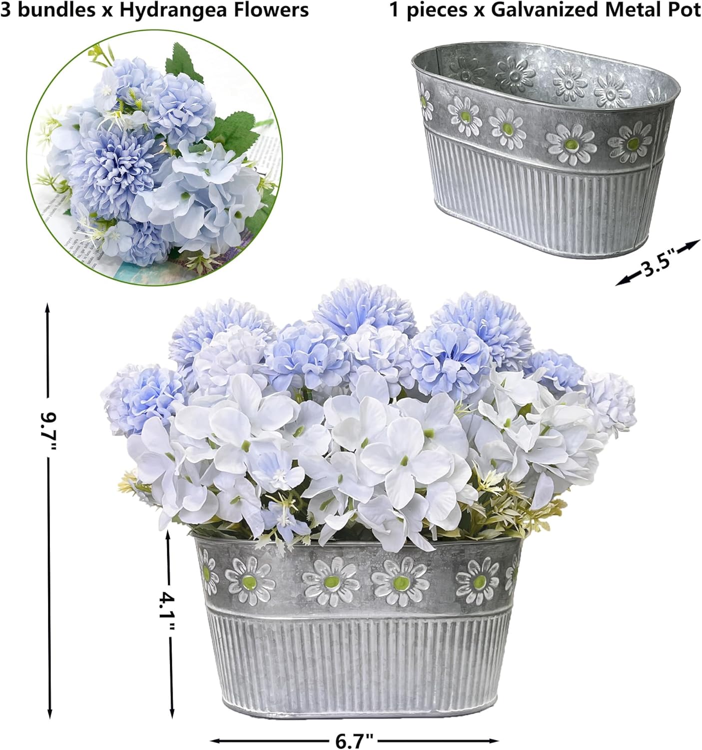 Artificial Hydrangea Potted Flower, Silk Flowers Arrangement for Table Centerpieces Décor, Flower Bouquet for Wedding Decoration, Blue