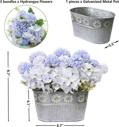 Artificial Hydrangea Potted Flower, Silk Flowers Arrangement for Table Centerpieces Décor, Flower Bouquet for Wedding Decoration, Blue