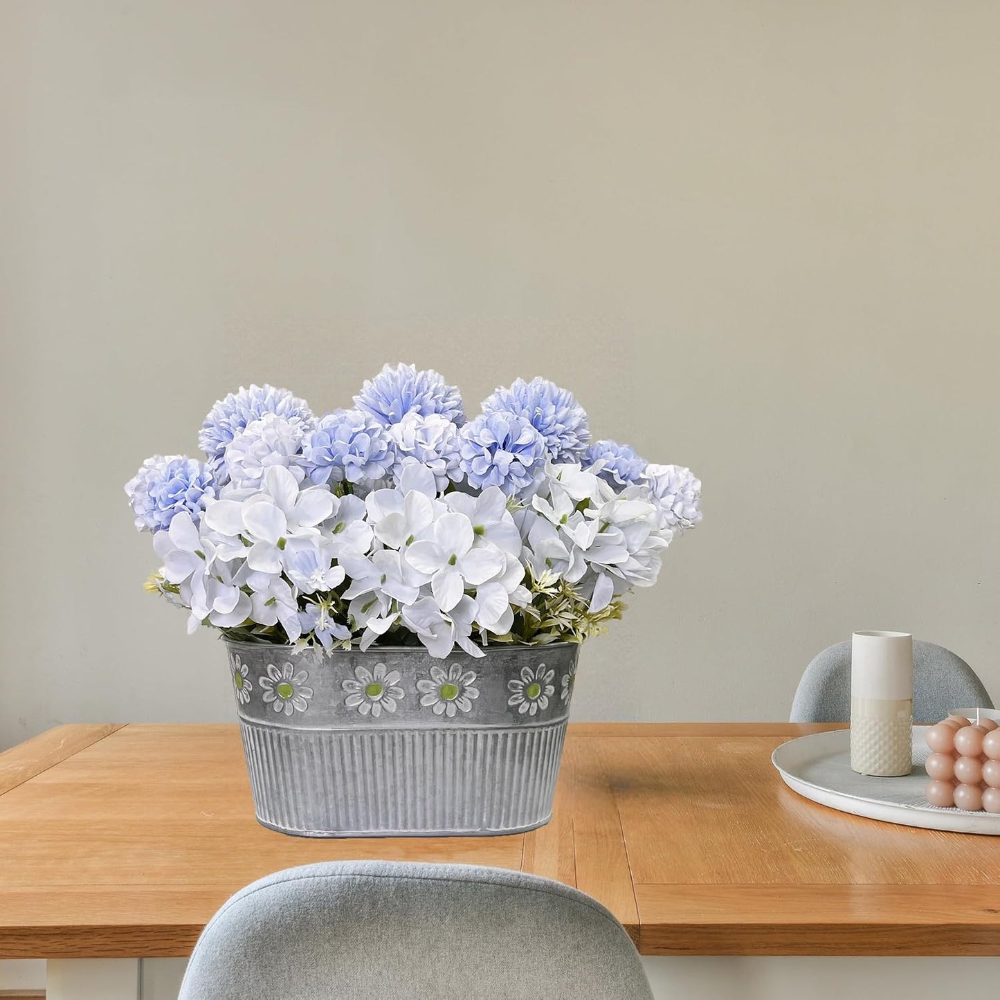 Artificial Hydrangea Potted Flower, Silk Flowers Arrangement for Table Centerpieces Décor, Flower Bouquet for Wedding Decoration, Blue