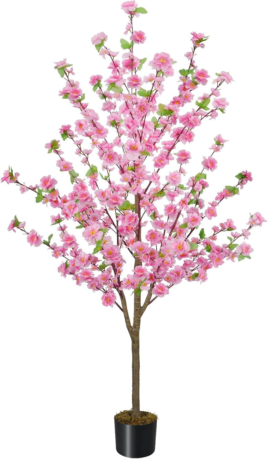 5FT Artificial Cherry Blossom Tree Faux Pink Tree Silk Sakura Tree with Plastic Moss Pot Artificial Trees for Home Decor Indoor Living Room Entryway Bedroom Office Sakura Decor