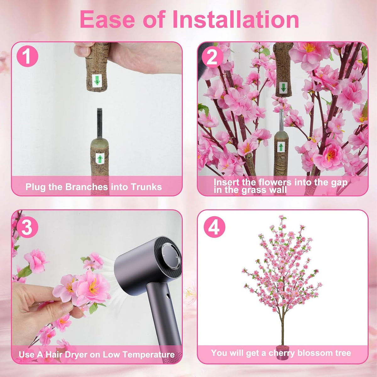5FT Artificial Cherry Blossom Tree Faux Pink Tree Silk Sakura Tree with Plastic Moss Pot Artificial Trees for Home Decor Indoor Living Room Entryway Bedroom Office Sakura Decor