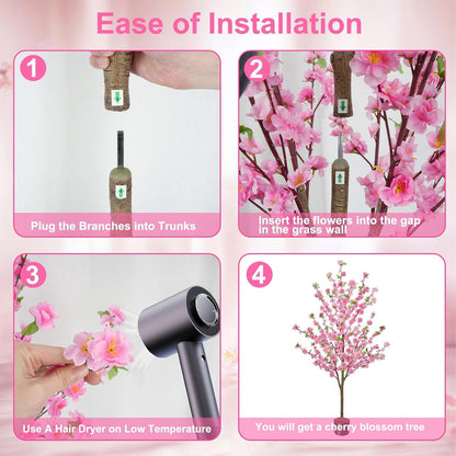 5FT Artificial Cherry Blossom Tree Faux Pink Tree Silk Sakura Tree with Plastic Moss Pot Artificial Trees for Home Decor Indoor Living Room Entryway Bedroom Office Sakura Decor
