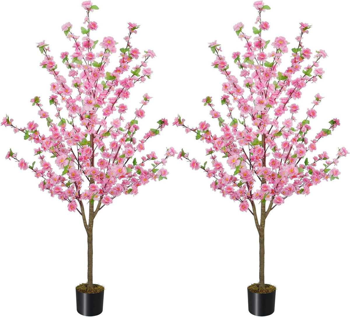 5FT Artificial Cherry Blossom Tree Faux Pink Tree Silk Sakura Tree with Plastic Moss Pot Artificial Trees for Home Decor Indoor Living Room Entryway Bedroom Office Sakura Decor