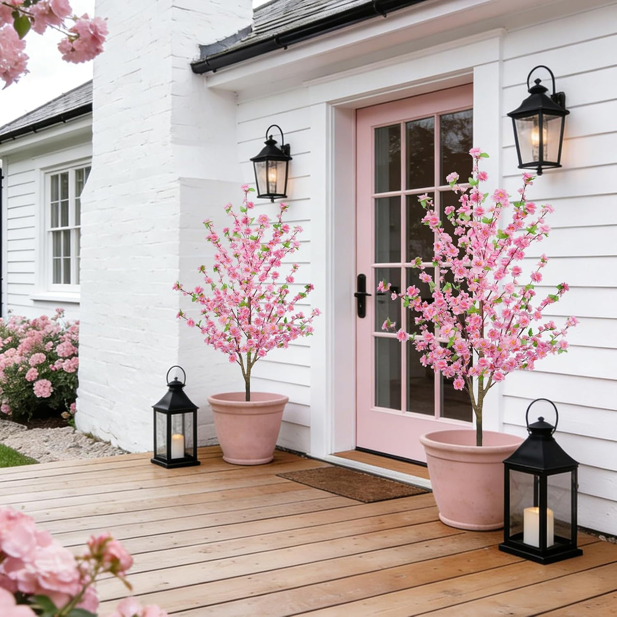 5FT Artificial Cherry Blossom Tree Faux Pink Tree Silk Sakura Tree with Plastic Moss Pot Artificial Trees for Home Decor Indoor Living Room Entryway Bedroom Office Sakura Decor