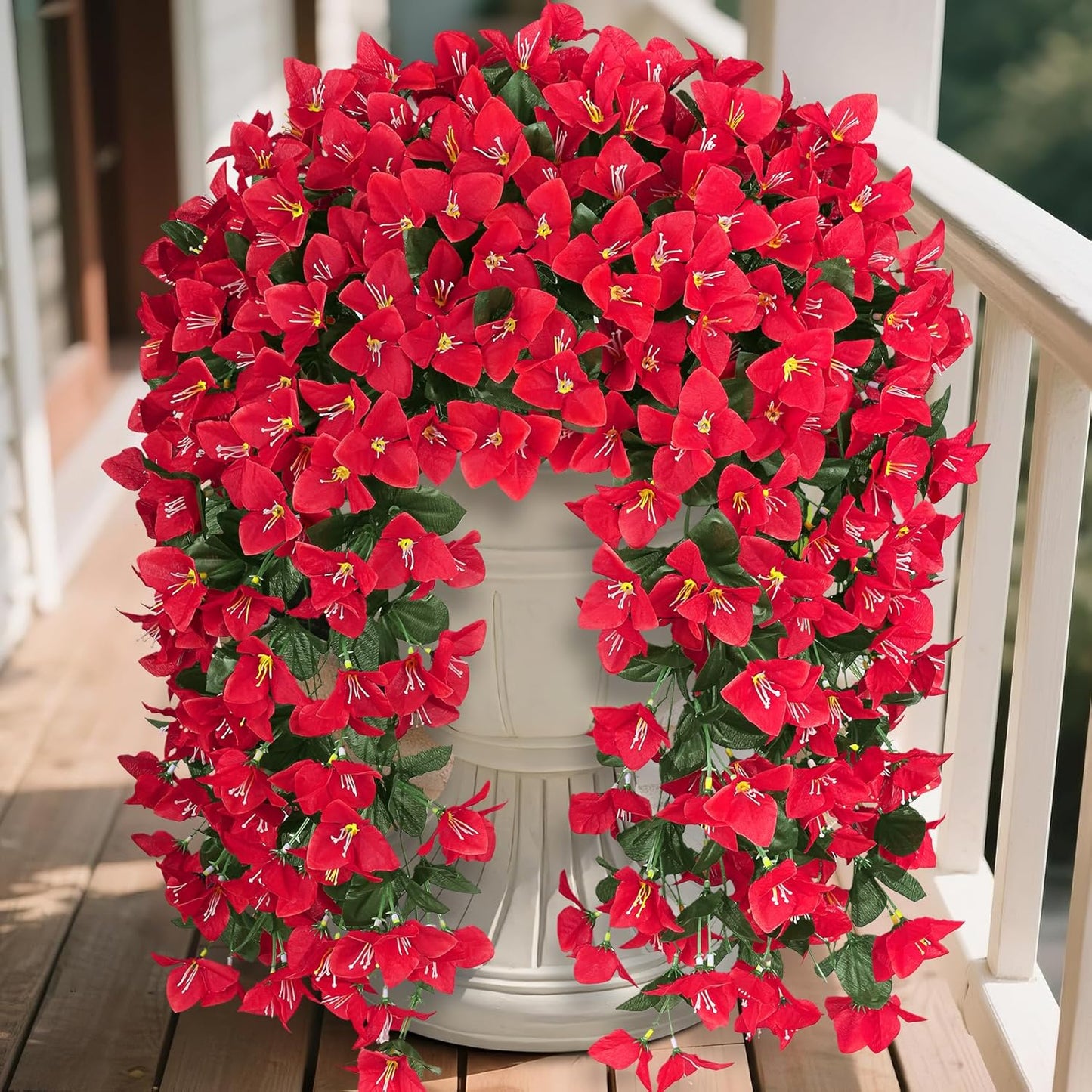Artificial Bougainvillea Flowers for Outdoors, 2 Pcs, Fuchsia | Faux silk flowers, long trailing fake vines, for front door porch planter balcony patio summer spring home decor