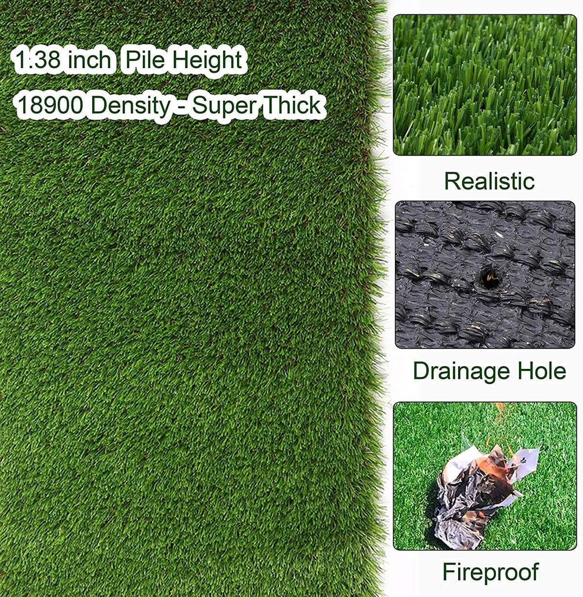 1.38Inch Realistic Artificial Grass Turf-5FTX10FT,Custom Size
