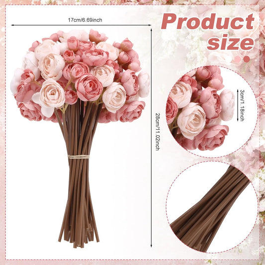 24 Pcs Ranunculus Artificial Flowers 4 Bouquets Faux Silk Mini Ranunculus Flowers Bulk Fake Wedding Filler Flowers for DIY Bouquets Centerpieces Bridal Shower Arrangements, Dusty Rose