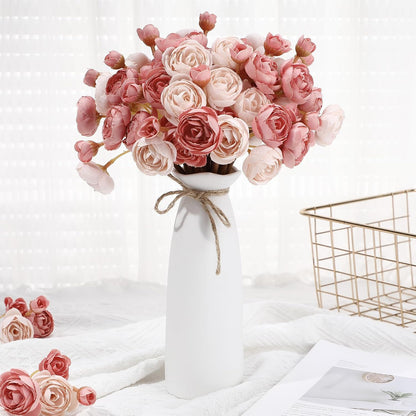 24 Pcs Ranunculus Artificial Flowers 4 Bouquets Faux Silk Mini Ranunculus Flowers Bulk Fake Wedding Filler Flowers for DIY Bouquets Centerpieces Bridal Shower Arrangements, Dusty Rose