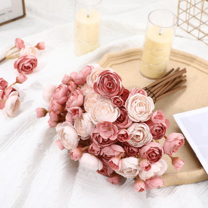 24 Pcs Ranunculus Artificial Flowers 4 Bouquets Faux Silk Mini Ranunculus Flowers Bulk Fake Wedding Filler Flowers for DIY Bouquets Centerpieces Bridal Shower Arrangements, Dusty Rose