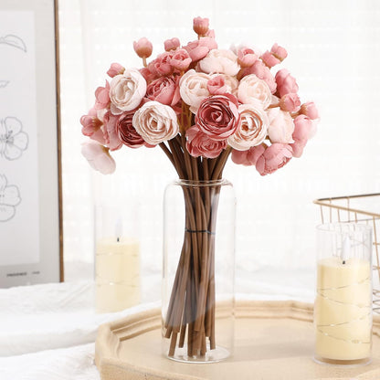 24 Pcs Ranunculus Artificial Flowers 4 Bouquets Faux Silk Mini Ranunculus Flowers Bulk Fake Wedding Filler Flowers for DIY Bouquets Centerpieces Bridal Shower Arrangements, Dusty Rose