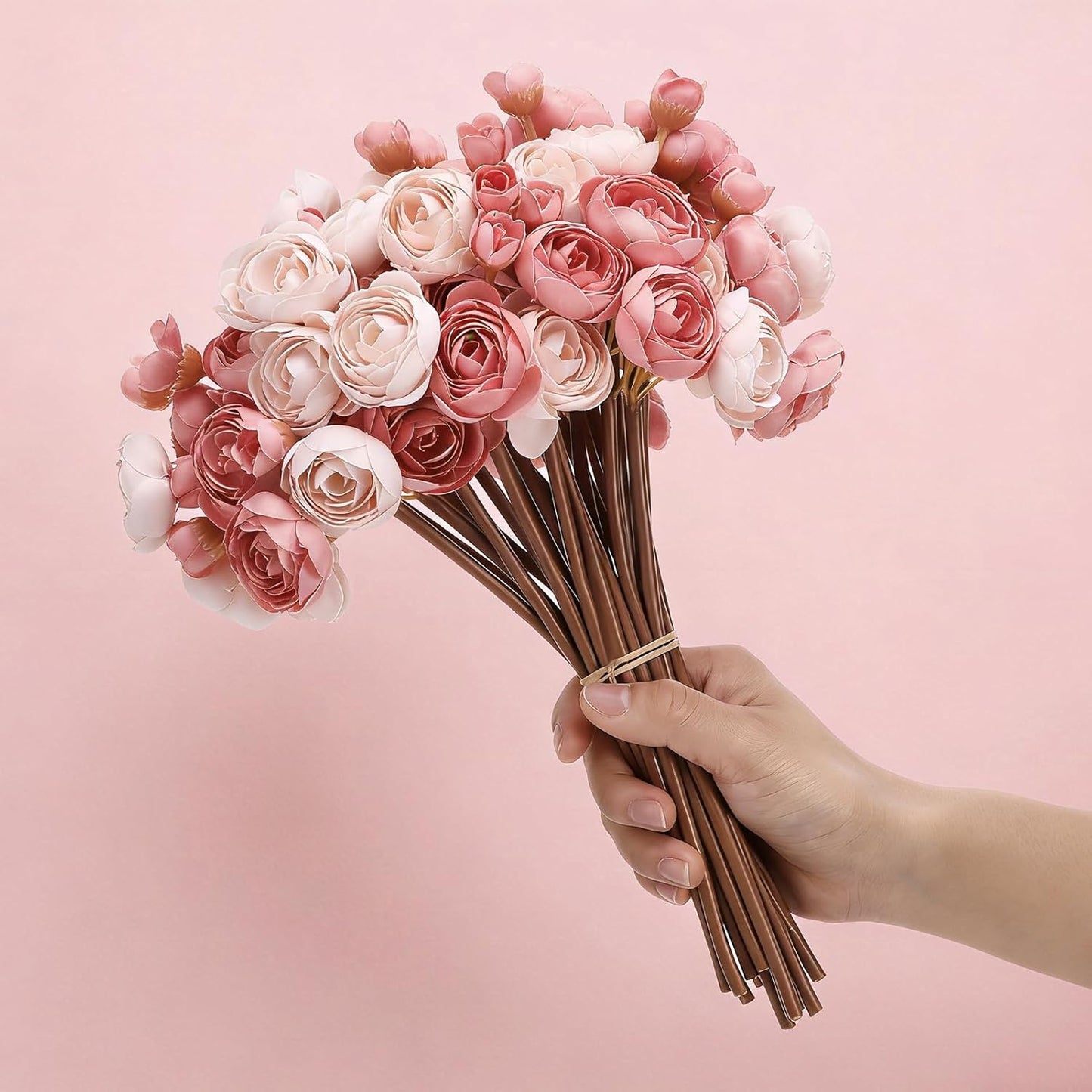 24 Pcs Ranunculus Artificial Flowers 4 Bouquets Faux Silk Mini Ranunculus Flowers Bulk Fake Wedding Filler Flowers for DIY Bouquets Centerpieces Bridal Shower Arrangements, Dusty Rose
