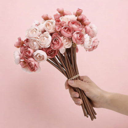 24 Pcs Ranunculus Artificial Flowers 4 Bouquets Faux Silk Mini Ranunculus Flowers Bulk Fake Wedding Filler Flowers for DIY Bouquets Centerpieces Bridal Shower Arrangements, Dusty Rose