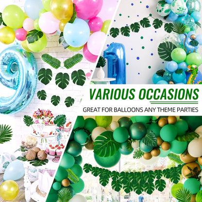 110 Pcs Artificial Tropical Palm Monstera, 7 Kinds Large Small Fake Palm Leaf with Stems for Safari Jungle Hawaiian Luau Party Table Decoration Wedding Birthday Theme Party (Green)