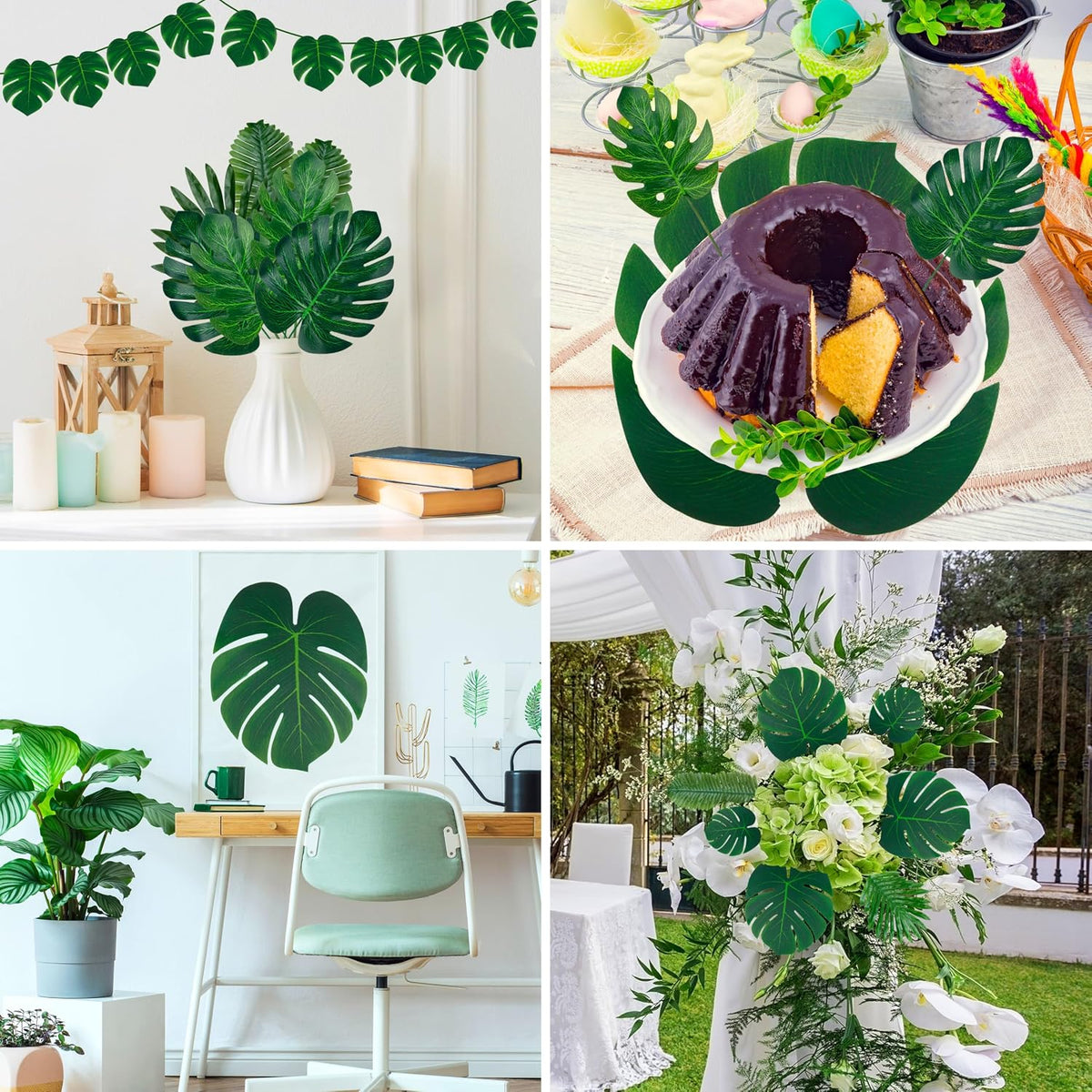 110 Pcs Artificial Tropical Palm Monstera, 7 Kinds Large Small Fake Palm Leaf with Stems for Safari Jungle Hawaiian Luau Party Table Decoration Wedding Birthday Theme Party (Green)