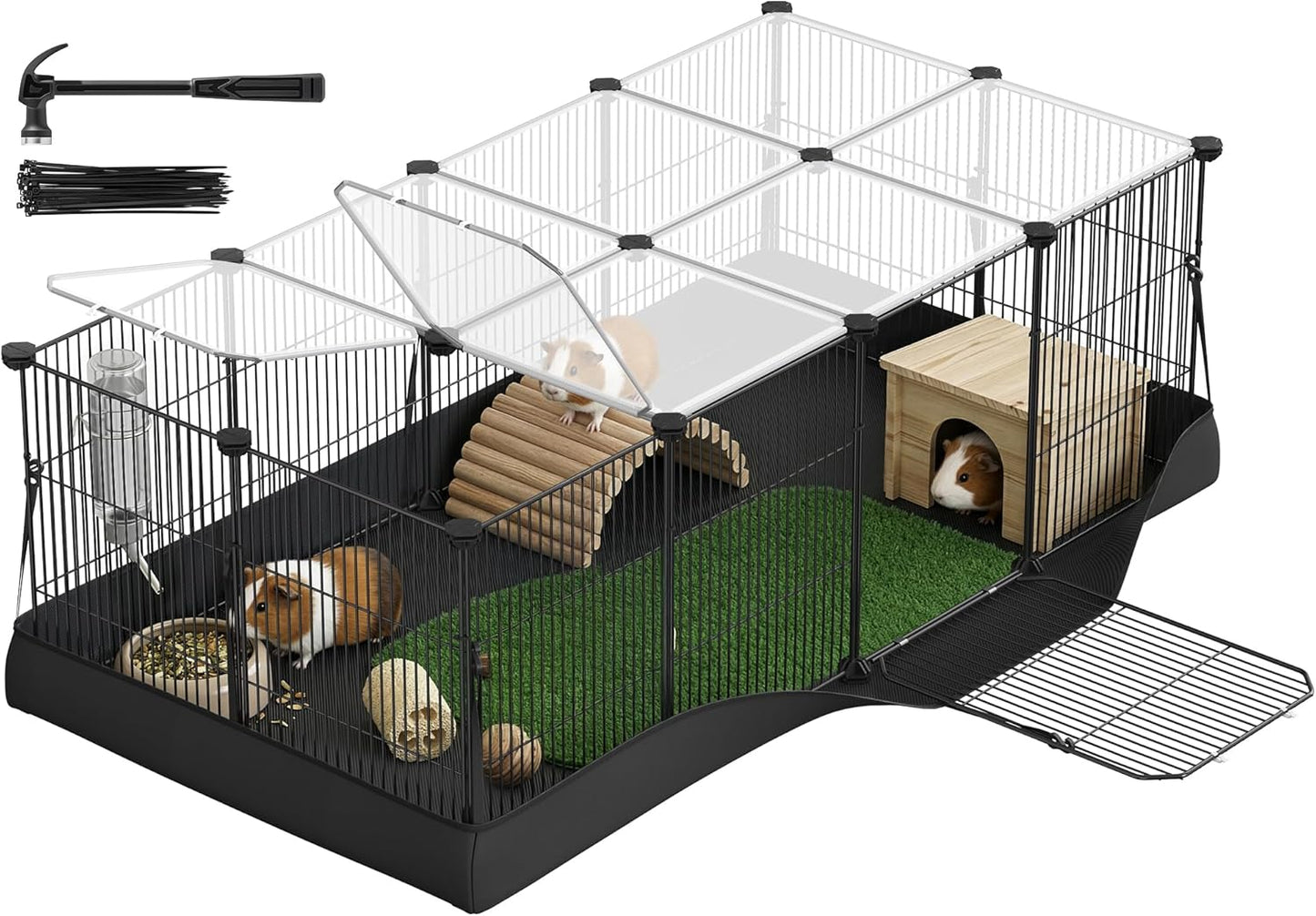 20 Panels Pet Playpen with Floor, Small Animal Playpen, Pet Fence Indoor, DIY Plastic Enclosure for Guinea Pigs, Bunny, Hamsters, Hedgehogs, 49.2 x 24.8 x 16.5 Inches, White ULPC001W01