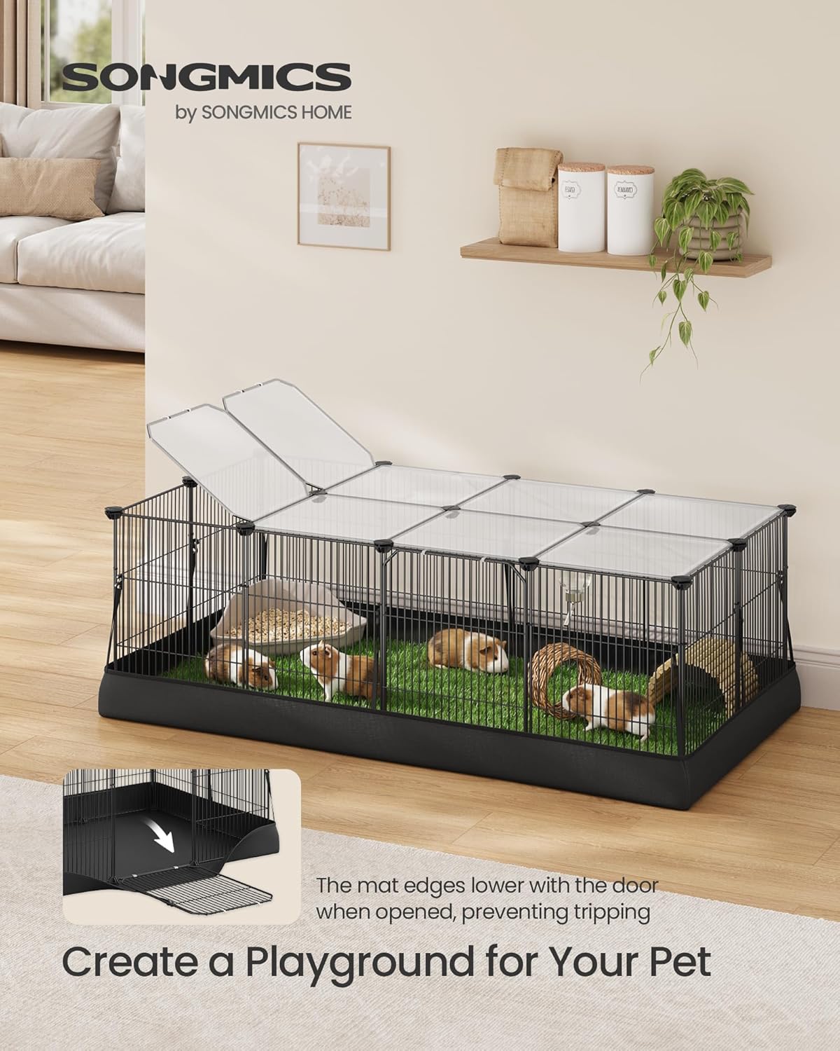 20 Panels Pet Playpen with Floor, Small Animal Playpen, Pet Fence Indoor, DIY Plastic Enclosure for Guinea Pigs, Bunny, Hamsters, Hedgehogs, 49.2 x 24.8 x 16.5 Inches, White ULPC001W01