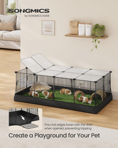 20 Panels Pet Playpen with Floor, Small Animal Playpen, Pet Fence Indoor, DIY Plastic Enclosure for Guinea Pigs, Bunny, Hamsters, Hedgehogs, 49.2 x 24.8 x 16.5 Inches, White ULPC001W01