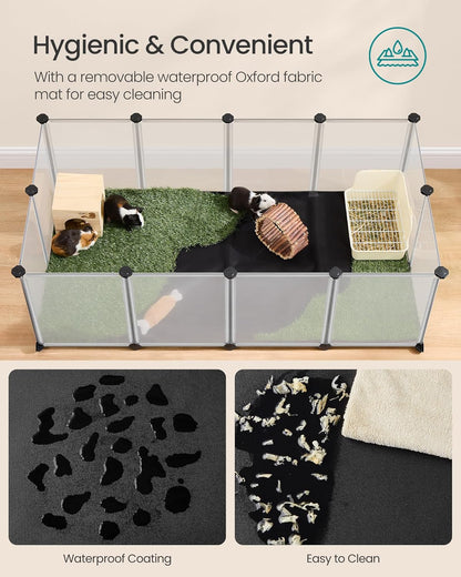 20 Panels Pet Playpen with Floor, Small Animal Playpen, Pet Fence Indoor, DIY Plastic Enclosure for Guinea Pigs, Bunny, Hamsters, Hedgehogs, 49.2 x 24.8 x 16.5 Inches, White ULPC001W01