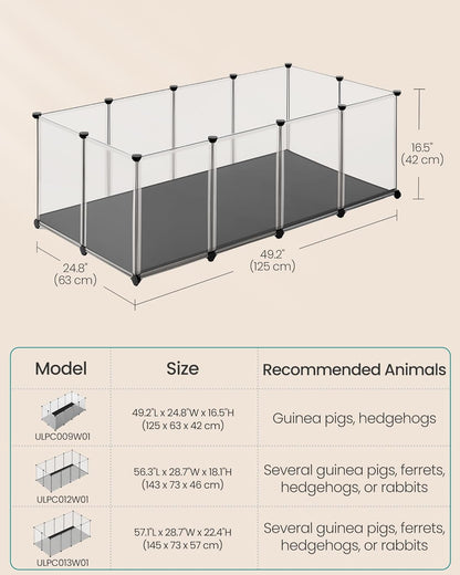 20 Panels Pet Playpen with Floor, Small Animal Playpen, Pet Fence Indoor, DIY Plastic Enclosure for Guinea Pigs, Bunny, Hamsters, Hedgehogs, 49.2 x 24.8 x 16.5 Inches, White ULPC001W01