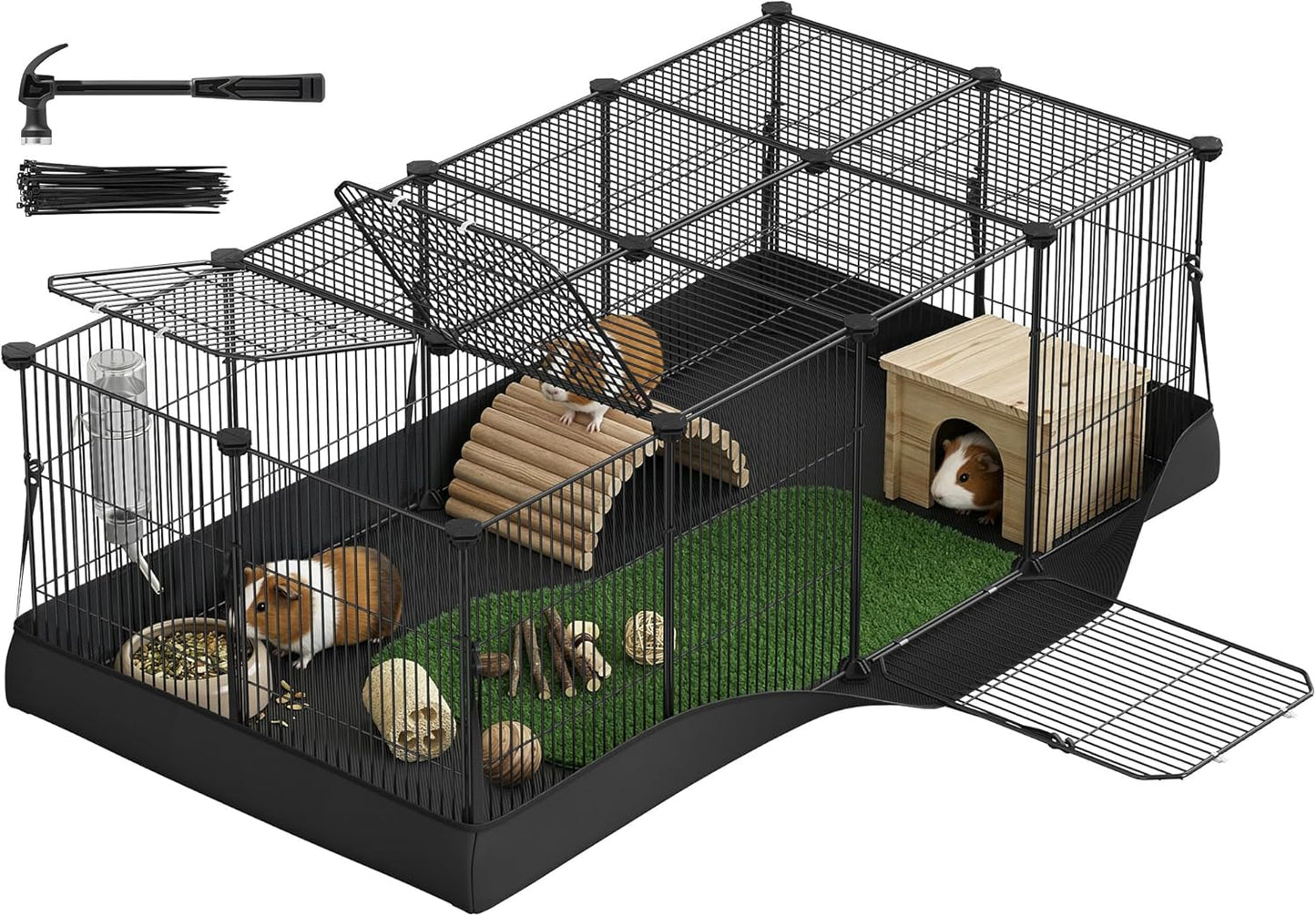 20 Panels Pet Playpen with Floor, Small Animal Playpen, Pet Fence Indoor, DIY Plastic Enclosure for Guinea Pigs, Bunny, Hamsters, Hedgehogs, 49.2 x 24.8 x 16.5 Inches, White ULPC001W01