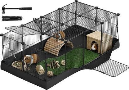 20 Panels Pet Playpen with Floor, Small Animal Playpen, Pet Fence Indoor, DIY Plastic Enclosure for Guinea Pigs, Bunny, Hamsters, Hedgehogs, 49.2 x 24.8 x 16.5 Inches, White ULPC001W01
