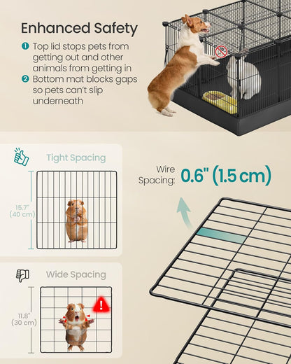 20 Panels Pet Playpen with Floor, Small Animal Playpen, Pet Fence Indoor, DIY Plastic Enclosure for Guinea Pigs, Bunny, Hamsters, Hedgehogs, 49.2 x 24.8 x 16.5 Inches, White ULPC001W01