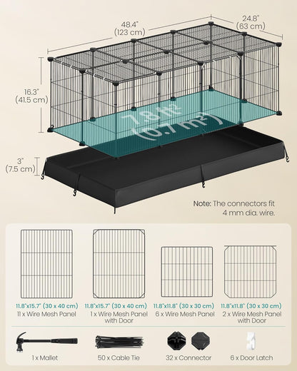 20 Panels Pet Playpen with Floor, Small Animal Playpen, Pet Fence Indoor, DIY Plastic Enclosure for Guinea Pigs, Bunny, Hamsters, Hedgehogs, 49.2 x 24.8 x 16.5 Inches, White ULPC001W01