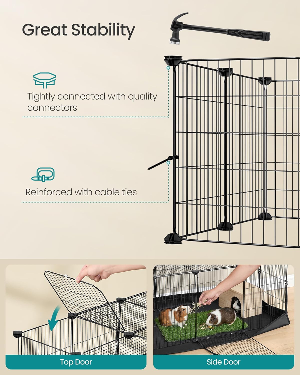 20 Panels Pet Playpen with Floor, Small Animal Playpen, Pet Fence Indoor, DIY Plastic Enclosure for Guinea Pigs, Bunny, Hamsters, Hedgehogs, 49.2 x 24.8 x 16.5 Inches, White ULPC001W01