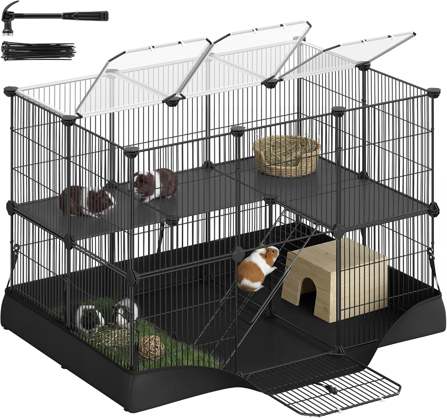 20 Panels Pet Playpen with Floor, Small Animal Playpen, Pet Fence Indoor, DIY Plastic Enclosure for Guinea Pigs, Bunny, Hamsters, Hedgehogs, 49.2 x 24.8 x 16.5 Inches, White ULPC001W01