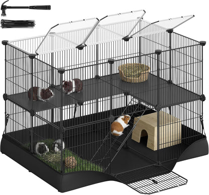 20 Panels Pet Playpen with Floor, Small Animal Playpen, Pet Fence Indoor, DIY Plastic Enclosure for Guinea Pigs, Bunny, Hamsters, Hedgehogs, 49.2 x 24.8 x 16.5 Inches, White ULPC001W01