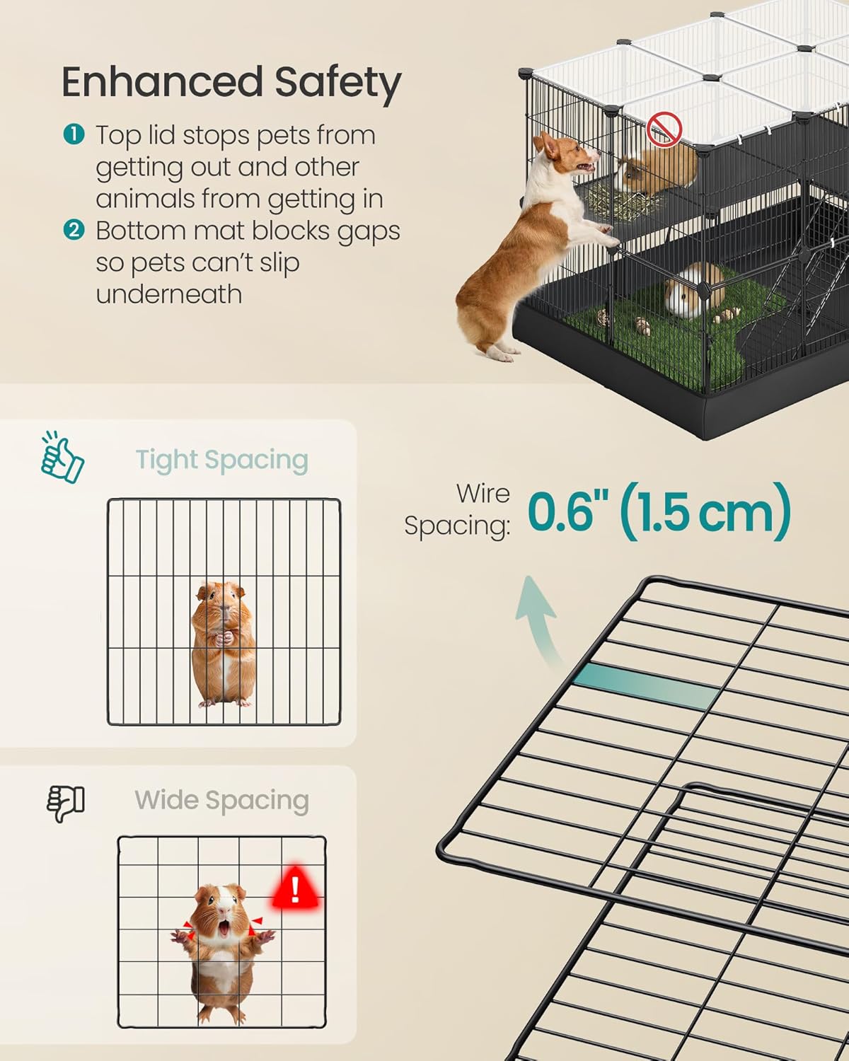 20 Panels Pet Playpen with Floor, Small Animal Playpen, Pet Fence Indoor, DIY Plastic Enclosure for Guinea Pigs, Bunny, Hamsters, Hedgehogs, 49.2 x 24.8 x 16.5 Inches, White ULPC001W01