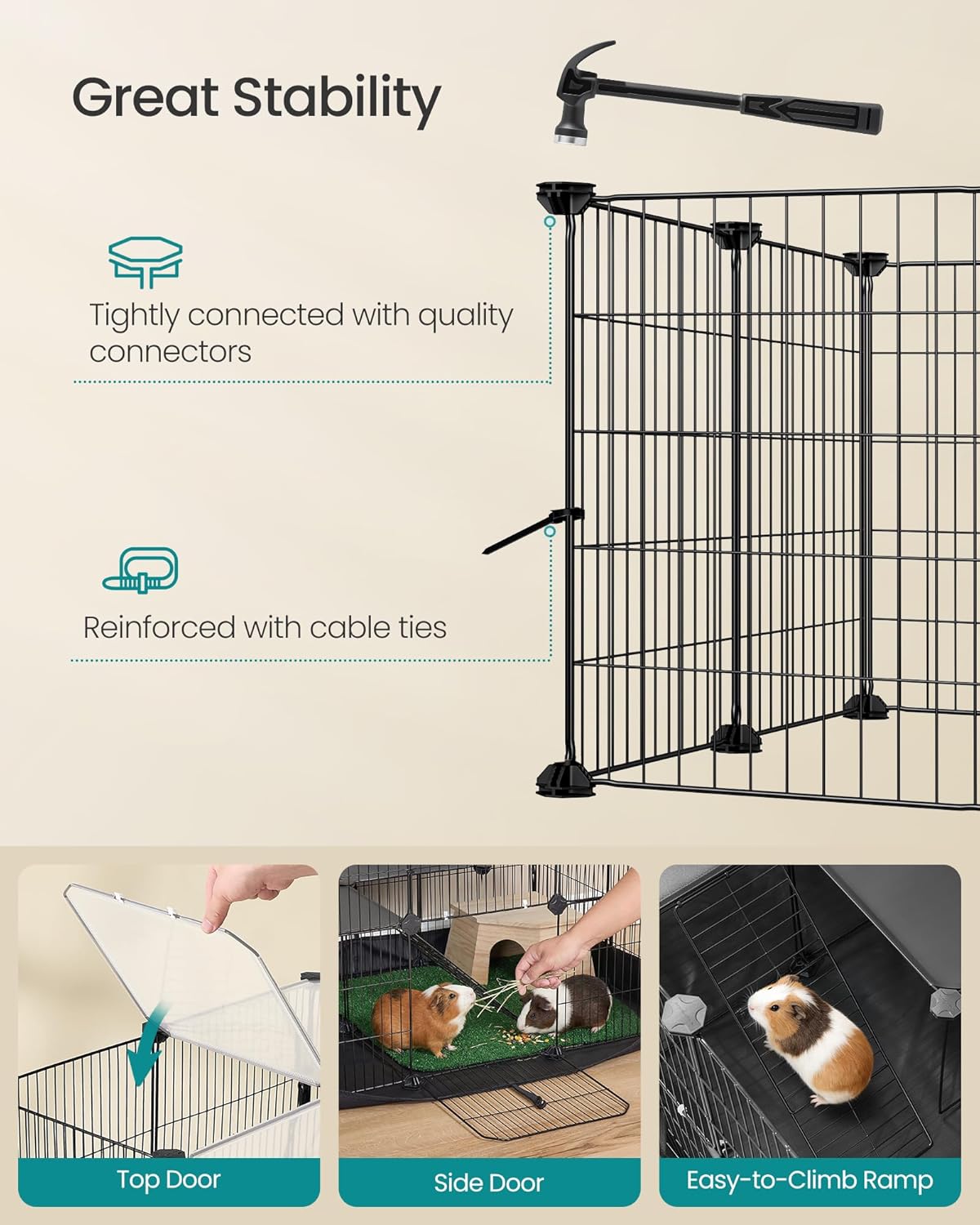 20 Panels Pet Playpen with Floor, Small Animal Playpen, Pet Fence Indoor, DIY Plastic Enclosure for Guinea Pigs, Bunny, Hamsters, Hedgehogs, 49.2 x 24.8 x 16.5 Inches, White ULPC001W01