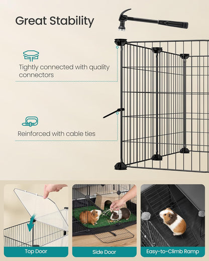 20 Panels Pet Playpen with Floor, Small Animal Playpen, Pet Fence Indoor, DIY Plastic Enclosure for Guinea Pigs, Bunny, Hamsters, Hedgehogs, 49.2 x 24.8 x 16.5 Inches, White ULPC001W01