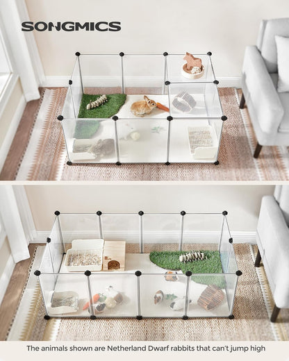 20 Panels Pet Playpen with Floor, Small Animal Playpen, Pet Fence Indoor, DIY Plastic Enclosure for Guinea Pigs, Bunny, Hamsters, Hedgehogs, 49.2 x 24.8 x 16.5 Inches, White ULPC001W01